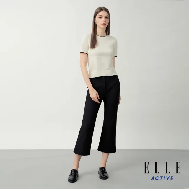 【ELLE ACTIVE】女款 滾邊短袖針織上衣-米白色(EA26S4W5101-91)