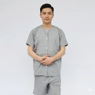 【B+ 大尺碼專家】(上衣+短褲) 護理服 男女適用 易穿脫 黏貼式 全開 夏季 棉 套裝 (A020202)