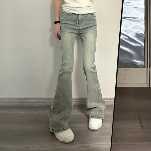 【D.studio】韓版高腰淺色微喇牛仔長褲 喇叭褲 寬褲 牛仔褲 褲子 長褲 休閒褲 夏季女裝 拖地褲 P430