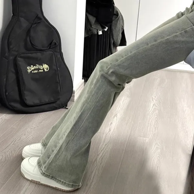 【D.studio】韓版高腰淺色微喇牛仔長褲 喇叭褲 寬褲 牛仔褲 褲子 長褲 休閒褲 夏季女裝 拖地褲 P430