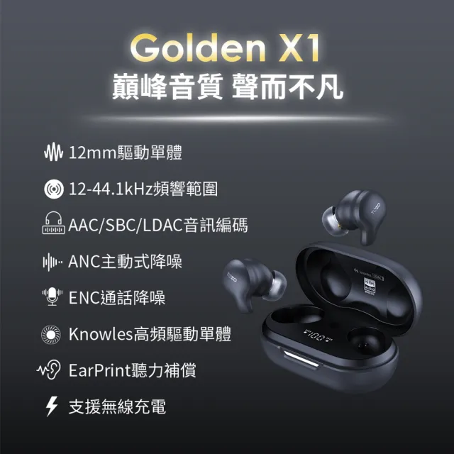 【TOZO】Golden X1 LDAC™旗艦AI輔助真無線降躁藍芽耳機(chatGPT/智慧錄音/Hi-Res認證/原廠公司貨)