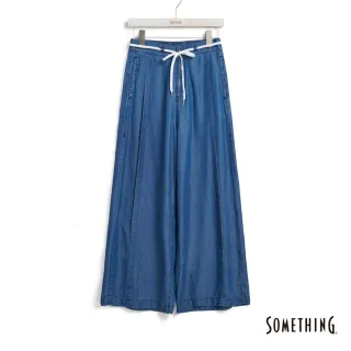 【SOMETHING】女裝 萊賽爾綁帶寬褲(中古藍)