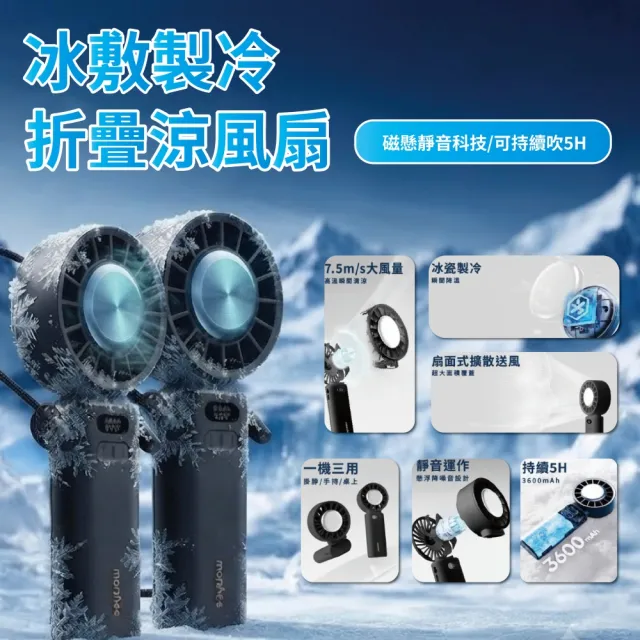 【WONDER 旺德】冰敷手持摺疊高速風扇(USB充電式.手持製冷.冷敷涼風扇.隨身風扇FU33)