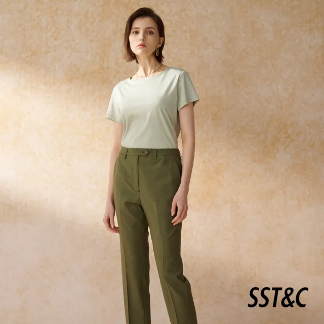 【SST&C】女裝 青瓷綠船型領短袖T恤8762405002(換季55折)