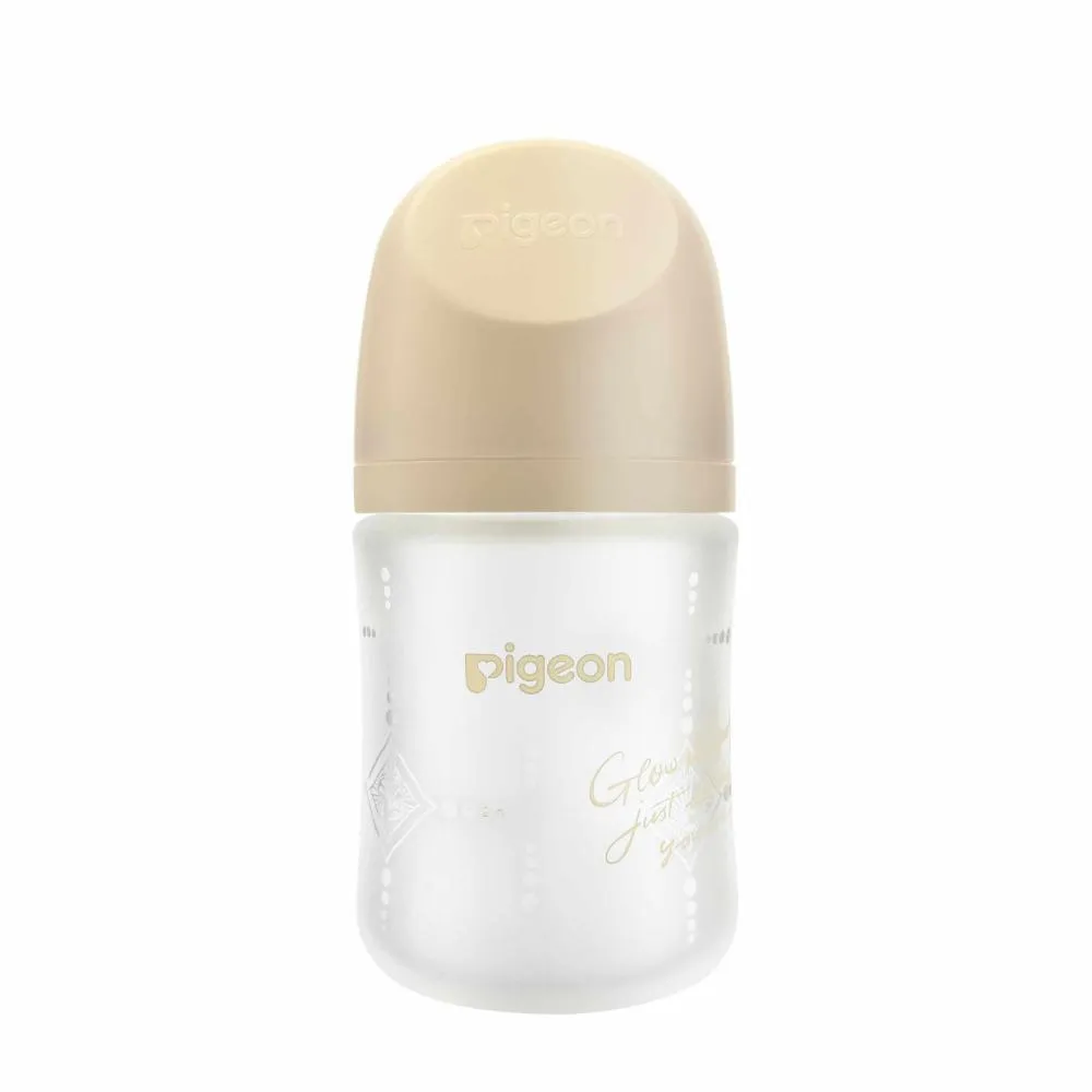 【Pigeon貝親 官方直營】第三代母乳實感矽膠護層玻璃奶瓶160ml/純真璀璨