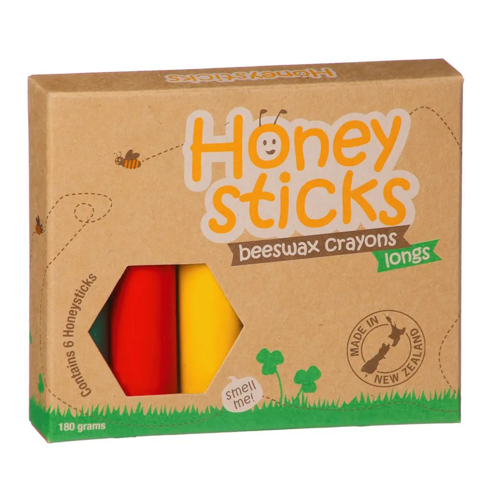 【HONEY STICKS】紐西蘭純天然蜂蠟無毒蠟筆-3歲以上幼童適用(6色高胖型)