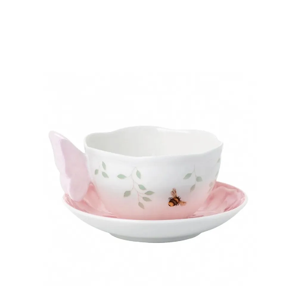 【LENOX】粉彩蝶彩繽紛茶杯組-粉紅-237ml(居禮名店獨家代理)
