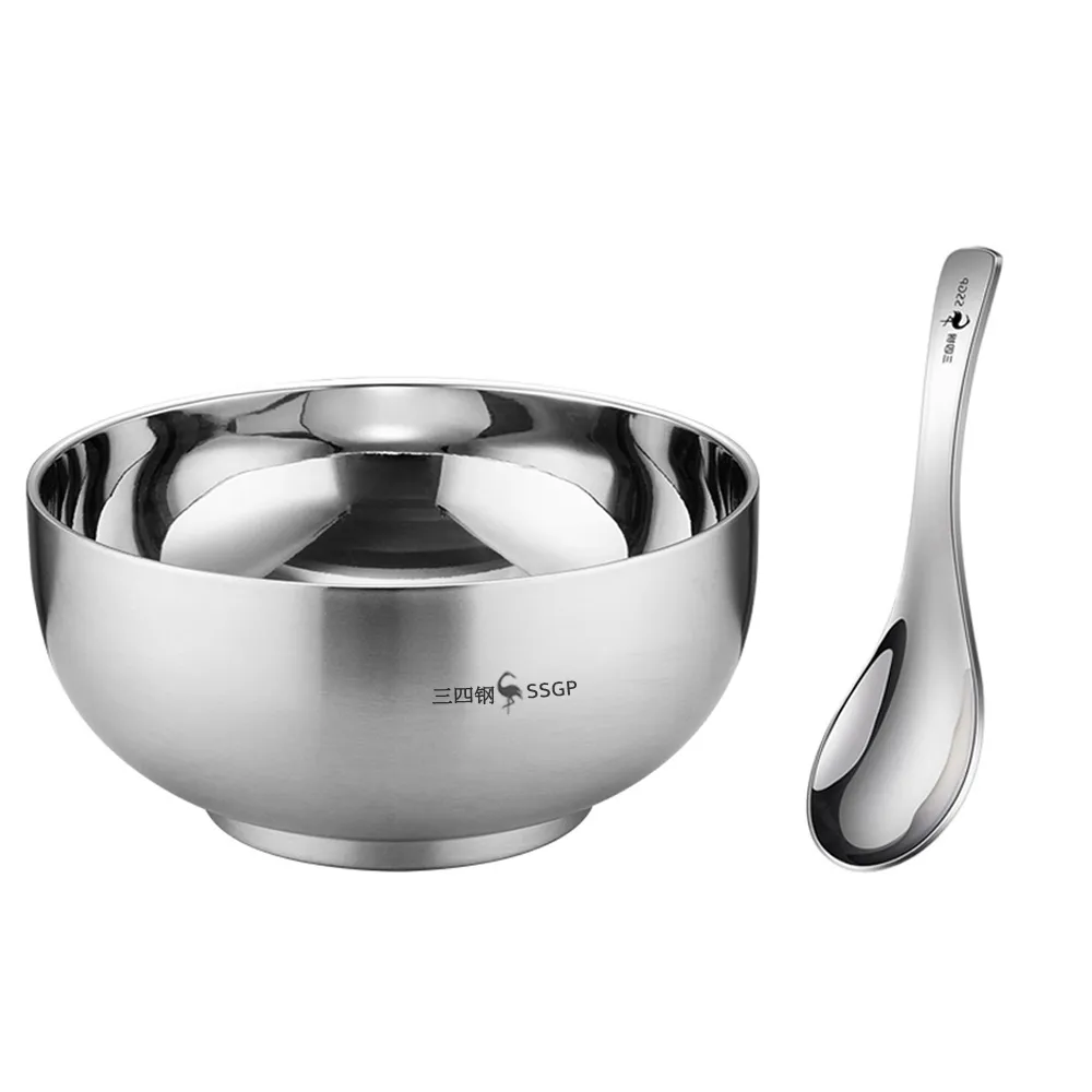【PUSH!】餐具用品 316不銹鋼碗 雙層隔熱防燙飯碗兒童碗耐摔碗 湯碗食品級碗 附湯匙(碗 13CM E207-1)