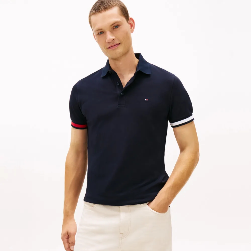 【TOMMY HILFIGER】官方旗艦館TH 袖口設計修身 Polo 衫_藍色