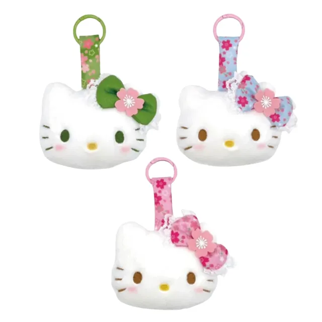 【HELLO KITTY】Hello Kitty 包包背包吊飾 | 和風粉紅櫻花絨毛大臉 日本境內