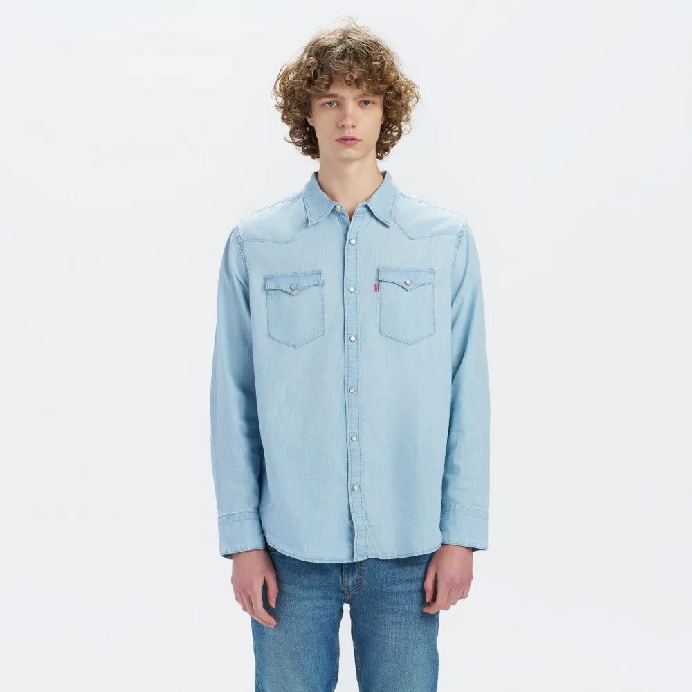 【LEVIS】1954s 男款 長角丹寧牛仔長袖襯衫 上衣 熱賣單品 A6130-0002