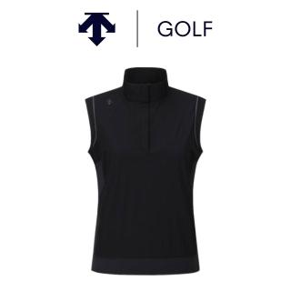 【DESCENTE】GOLF 迪桑特 MILLION DOT HYBRID COVERUP 女款 高爾夫高領背心 透氣背心 運動背心 黑色