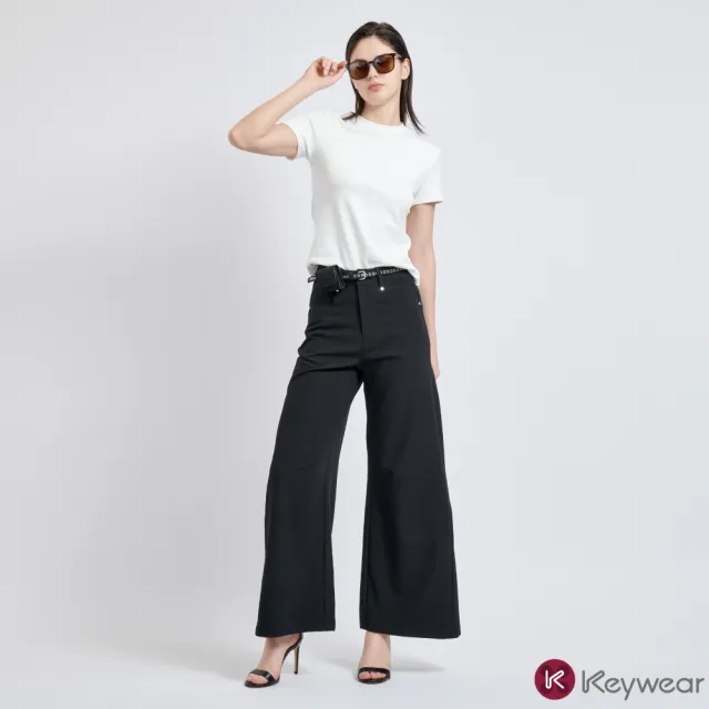 【KeyWear 奇威名品】網路獨家光澤感時尚寬褲/剪裁設計西裝寬褲(精選兩款)