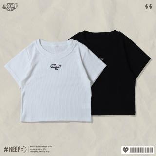 KEEP EMBROIDERED ELASTIC CROP TEE 白色 黑色 刺繡 LOGO 彈性 短版 短TEE (KS330)