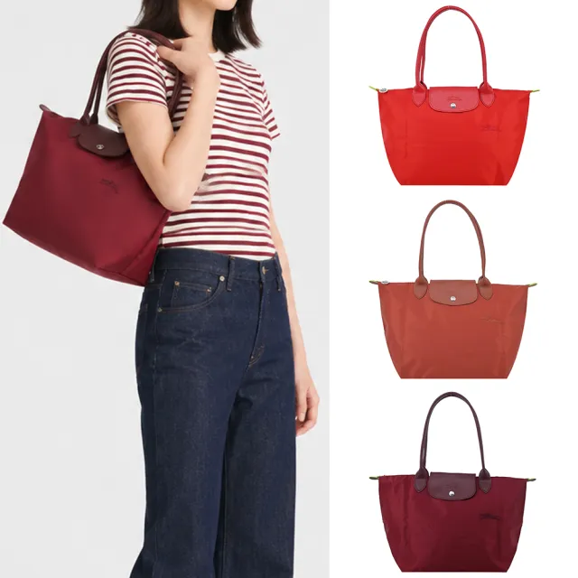 【LONGCHAMP】LE PLIAGE GREEN系列刺繡長把再生尼龍摺疊水餃包(中/多色選)