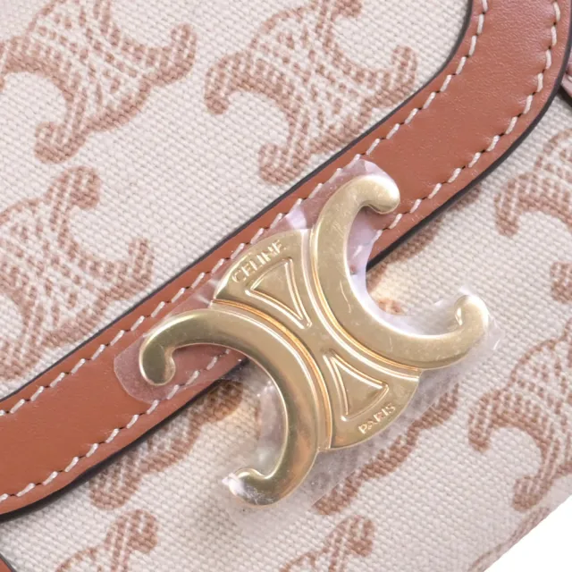 【CELINE】TRIOMPHE 品牌LOGO凱旋門印花釦式零錢短夾(棕)