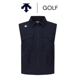【DESCENTE】GOLF 迪桑特 COLLAREDED POCKET WOVEN 女款 高爾夫高領背心 透氣背心 運動背心 海軍藍