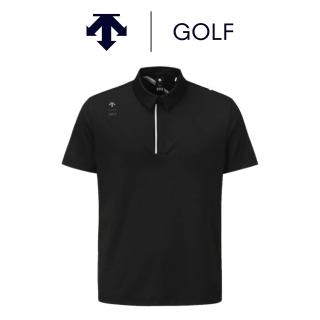 【DESCENTE】GOLF 迪桑特 ONE-POINT Y-COLLARED 男款 高爾夫翻領上衣 短袖POLO衫 短袖上衣 運動上衣 黑色