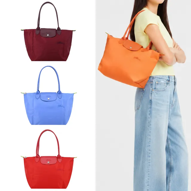 【LONGCHAMP】LE PLIAGE GREEN系列刺繡長把再生尼龍摺疊水餃包(中/多色選)