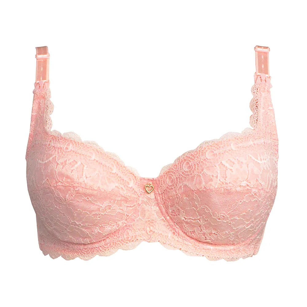 【Gennies 奇妮】哺乳內衣 美型蕾絲軟鋼圈內衣 歐歐咪妮(蜜桃粉)