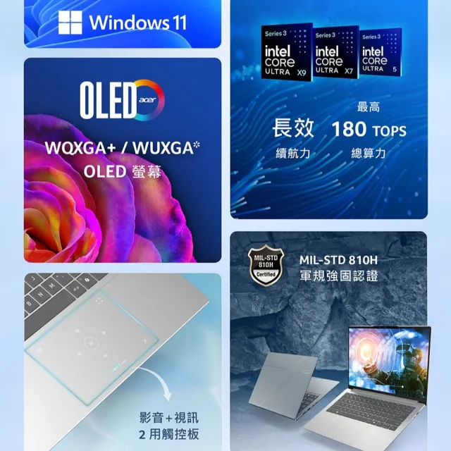【Acer 宏碁】14吋Ultra X9 3K OLED輕薄AI筆電-銀(Swift Go/SFG14-I71-95L1/Ultra X9-388H/32G/1TB/W11)