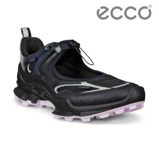 【ecco】BIOM C-TRAIL W 蹤跡健步鏤空戶外繫帶休閒鞋 女鞋(黑色/金屬黑色 80365361693)