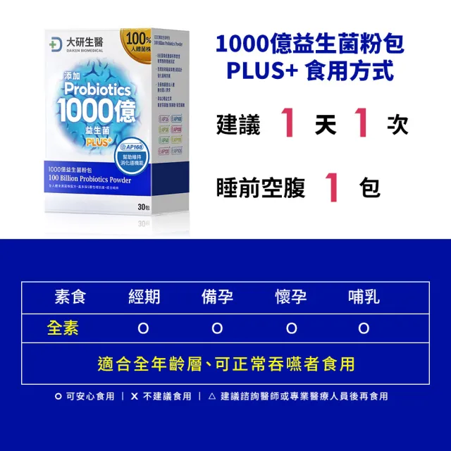 【大研生醫】1000億益生菌粉包PLUS+6入組(共180包)