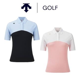 【DESCENTE】GOLF 迪桑特 COLOR-BLOCK 女款 高爾夫翻領上衣 短袖POLO衫 短袖上衣 運動上衣(兩色任選)