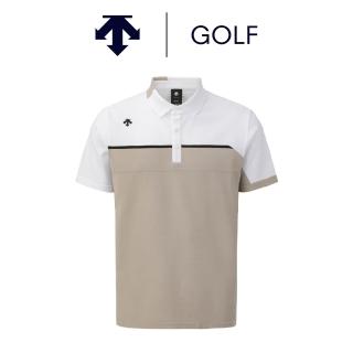 【DESCENTE】GOLF 迪桑特 HYBRID Y-COLLARED 男款 高爾夫翻領上衣 短袖POLO衫 短袖上衣 運動上衣 米色