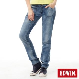【EDWIN】女裝 COOL 雙面穿窄管直筒褲(石洗藍)