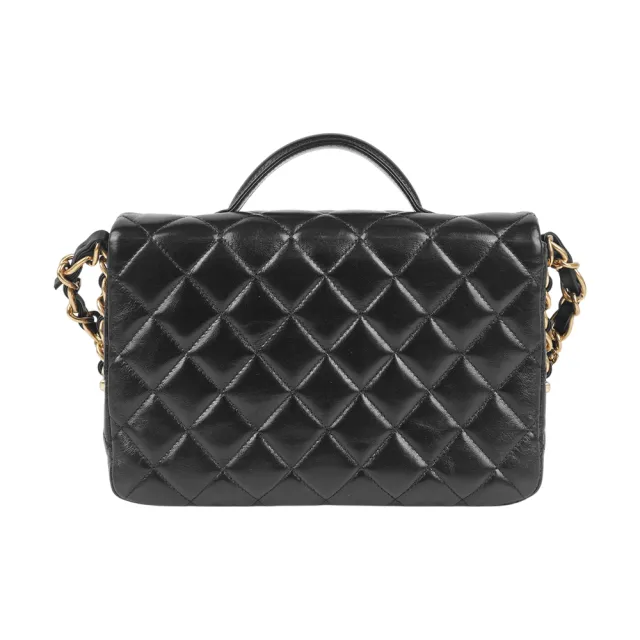 【CHANEL 香奈兒】CC Logo 雙口袋翻蓋手提/斜背二用郵差包_展示品(黑色)