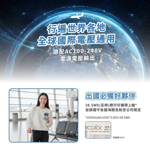 【aircolor】磁吸小方行動電源10000mAh 準固態安全電芯(有標示Wh)(磁吸僅用於固定無充電功能)