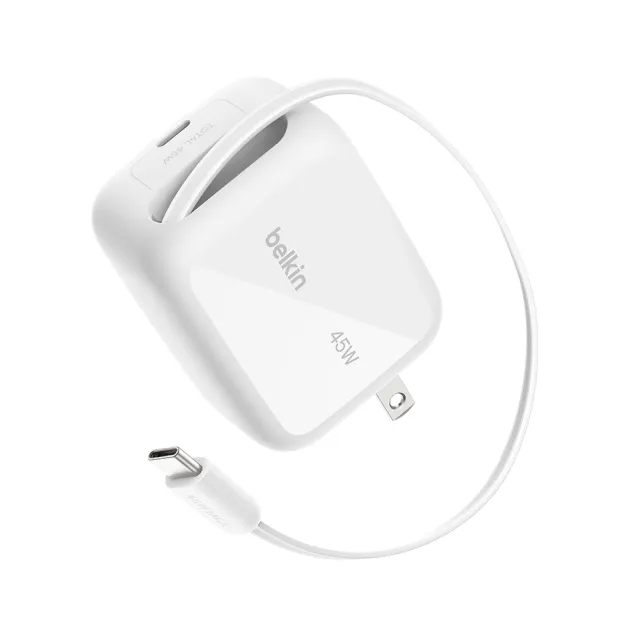 【BELKIN】UltraCharge 45W GaN 伸縮線充電器(1C孔+1C線_線長可伸縮0.8M)(WCH023qcWH)