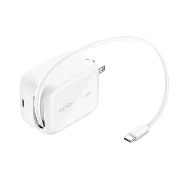【BELKIN】UltraCharge 45W GaN 伸縮線充電器(1C孔+1C線_線長可伸縮0.8M)(WCH023qcWH)