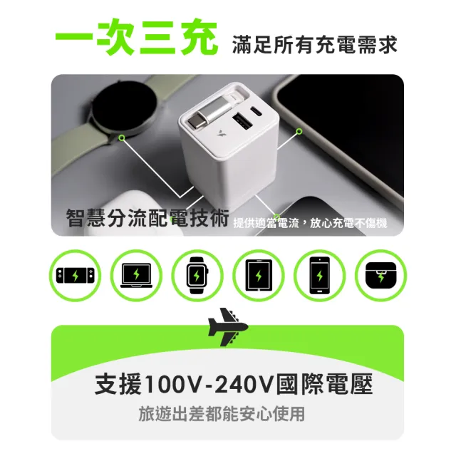【YOMIX 優迷】乖乖充 65W氮化鎵雙孔自帶線快充充電器(Type-C/USB/豆腐頭/充電頭/筆電/快充)