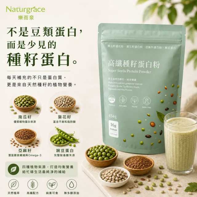 【Naturgrace 樂而泉】高纖種籽蛋白粉454gx1包+MAYVER’S 花生醬四款任選一 早餐元氣組雙11