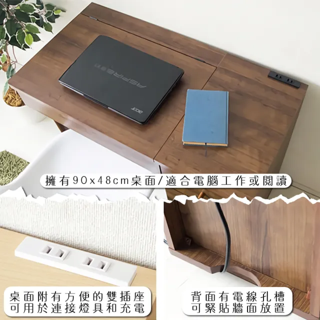 【宅貨】北歐風三抽掀鏡化妝台/書桌/附插座(化妝桌)