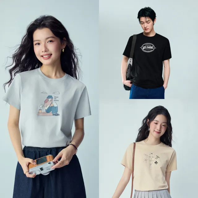 【GIORDANO 佐丹奴】男女裝印花圓領短袖T恤(多色任選)