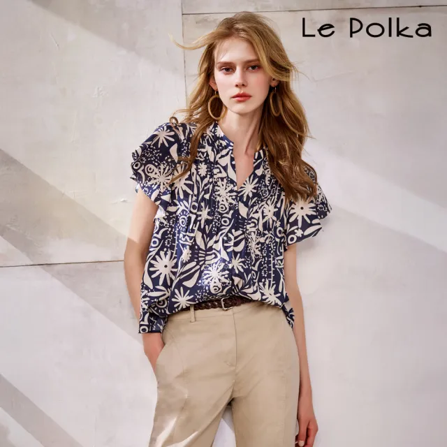 【Le Polka】幾何花卉印花上衣-女