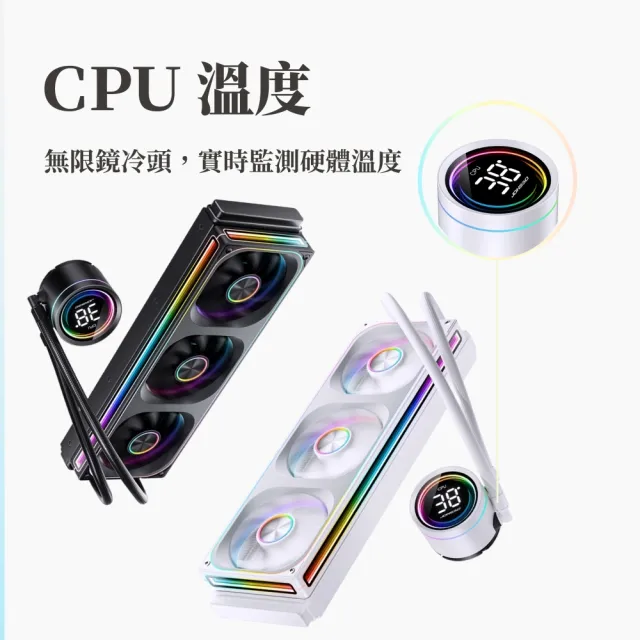 【JONSBO 喬思伯】TH360 全幅式無限鏡一體扇液晶水冷 黑/白 TDP:300W 5年保(高彩液晶/漏液賠償)