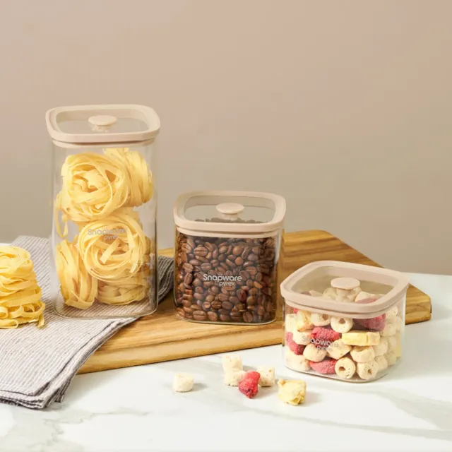【CorelleBrands 康寧餐具】MOMO獨家 奶茶色保鮮盒兩入組+耐熱玻璃儲物罐3件組