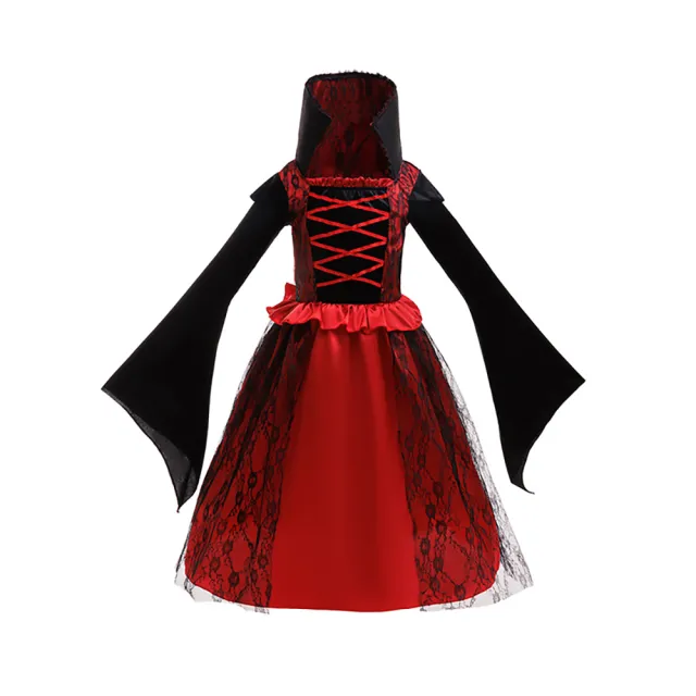 【Kori Deer 可莉鹿】萬聖節女童吸血鬼公主裙禮服(兒童女巫/小惡魔/黑魔女角色扮演/變裝派對/洋裝演出服)