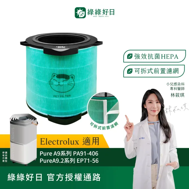 【綠綠好日】含RFID_適用 Electrolux 伊萊克斯 Pure A9 PA91-406GY PA91-406DG HEPA抗菌濾芯(濾網)