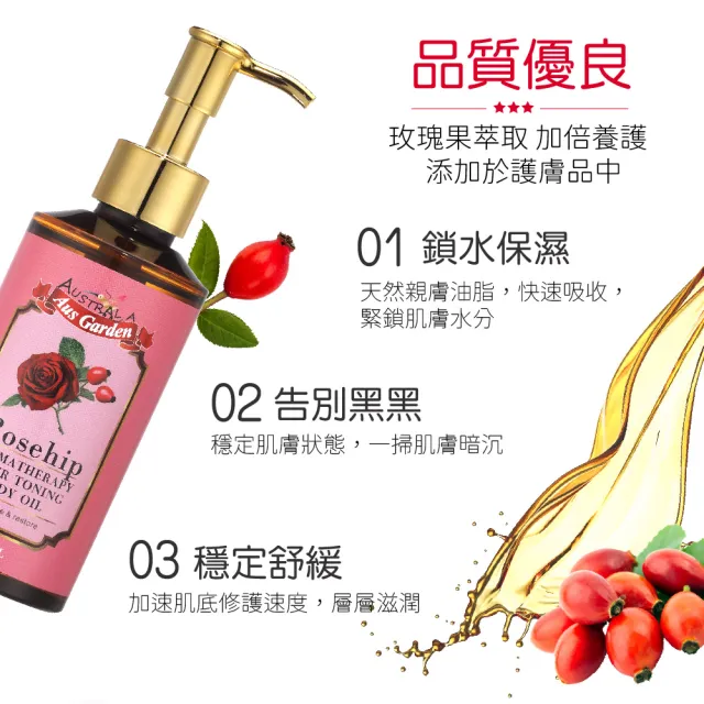 【Ausgarden 澳維花園】玫瑰果 薰衣草迷迭香按摩精油155mlx3任選頂級SPA按摩精油 香氛保養(禮物/