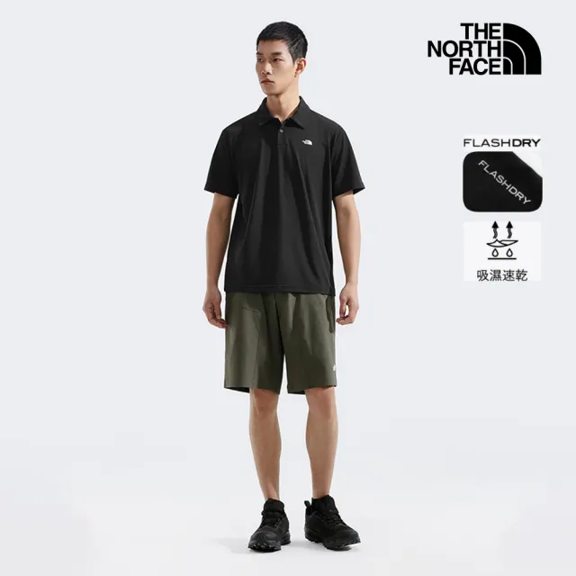 【The North Face】北面男款黑色吸濕排汗POLO衫短袖|8EY5JK3(排汗衫)