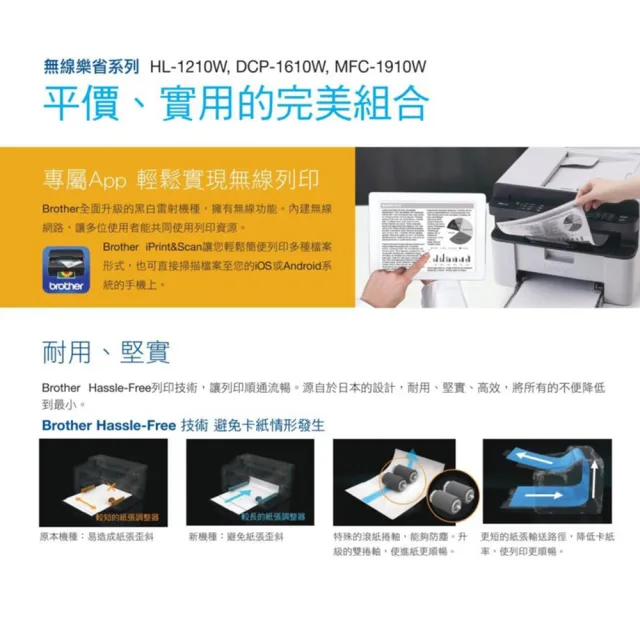 【brother】官方直營 搭16支黑色碳粉匣★HL-1210W 無線黑白雷射印表機(列印/WIFI/耗材TN1000)