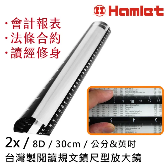 【HWATANG】2x/8D/30cm 台灣製閱讀規文鎮尺型放大鏡 A044 (財務會計護眼神器 視覺輔具 職務再設計)