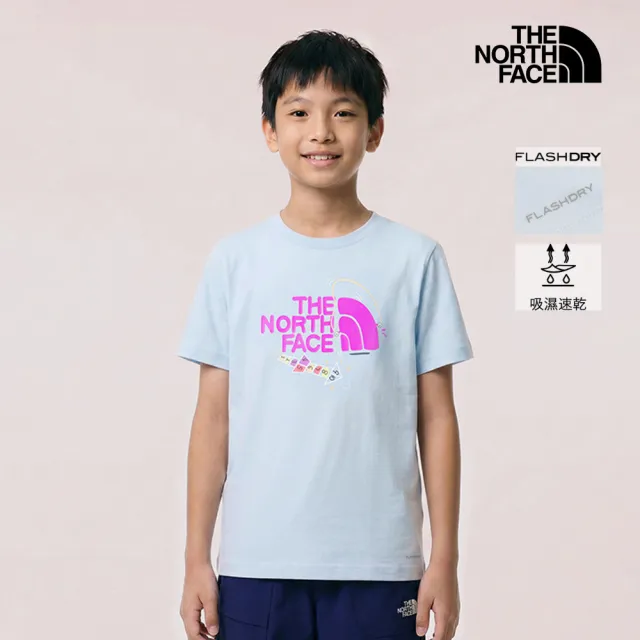 【The North Face】北面兒童藍色FLASHDRY速乾圖案印花短袖T恤|8H01BPO