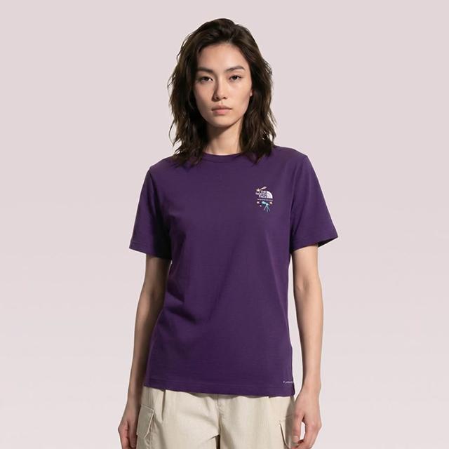 【The North Face】北面女款紫色FLASHDRY速乾寬鬆短袖T恤｜8GXBG5O