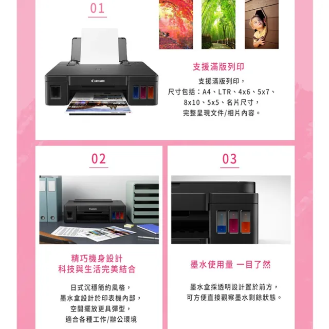 【Canon】官方直營 搭1組1黑3彩墨水★PIXMA G1010 單功能連續供墨印表機(列印/滿版列印A4/耗材GI-790 四色)